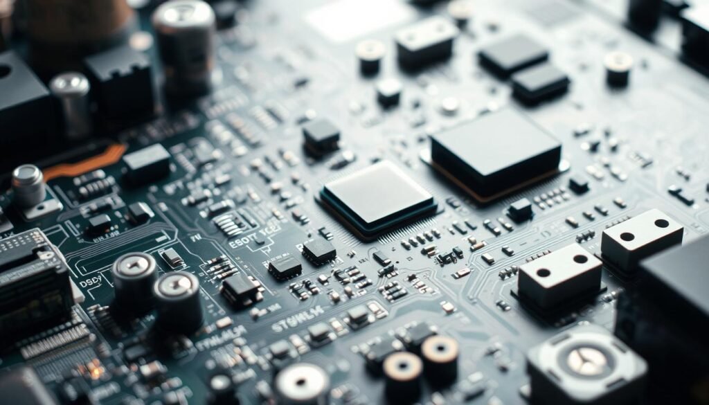 A close-up view of an intricate electronic circuit board, showcasing the precise assembly criteria and quality standards defined by the IPC certification. The board features a blend of metallic components, integrated circuits, and delicate solder joints, all precisely aligned and secured according to industry best practices. The lighting is soft and diffused, highlighting the subtle textures and contours of the assembly, creating a sense of technical sophistication. The camera angle is slightly elevated, allowing the viewer to appreciate the attention to detail and the importance of adhering to rigorous certification requirements in the production of high-quality electronic assemblies.