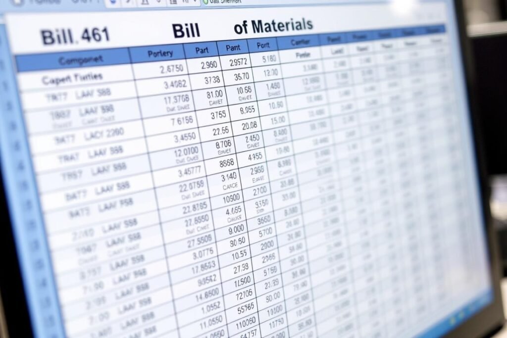 Detailed BOM spreadsheet for PCBA RFQ process