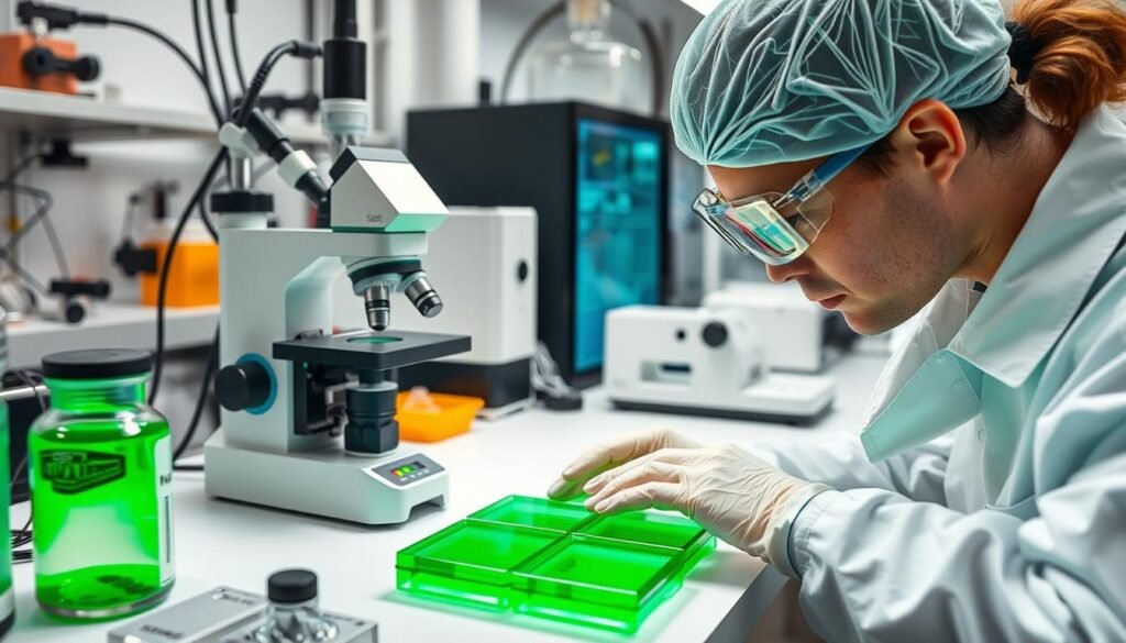 Advanced eco-friendly potting materials being tested in a research laboratory