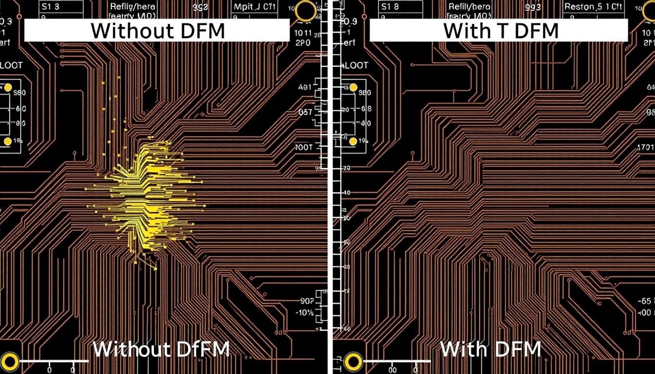 Comparison of PCB with and without DFM for Signal Integrity showing signal quality differences