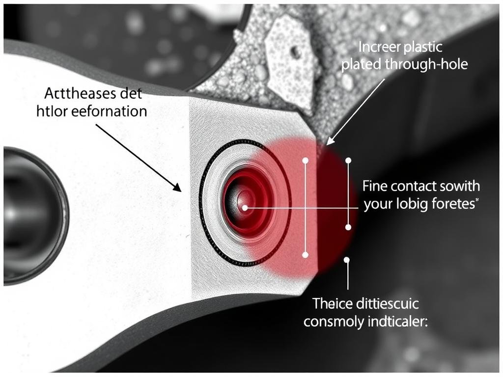 Cross-section microscopy of a properly installed press-fit connection showing deformation zones