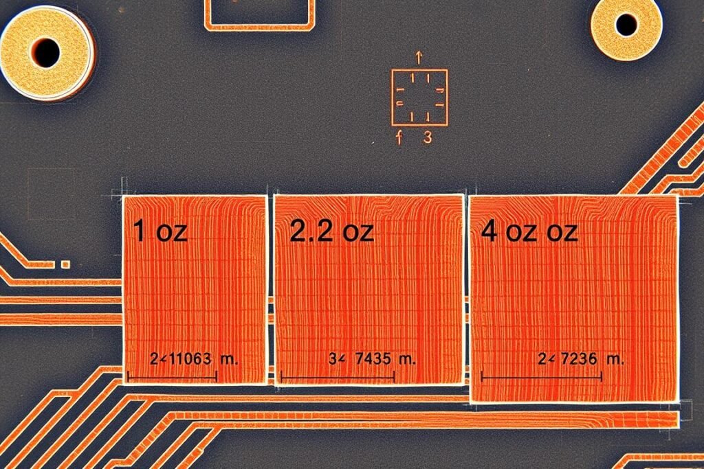 Cross-section of PCB with different copper thicknesses for power electronics