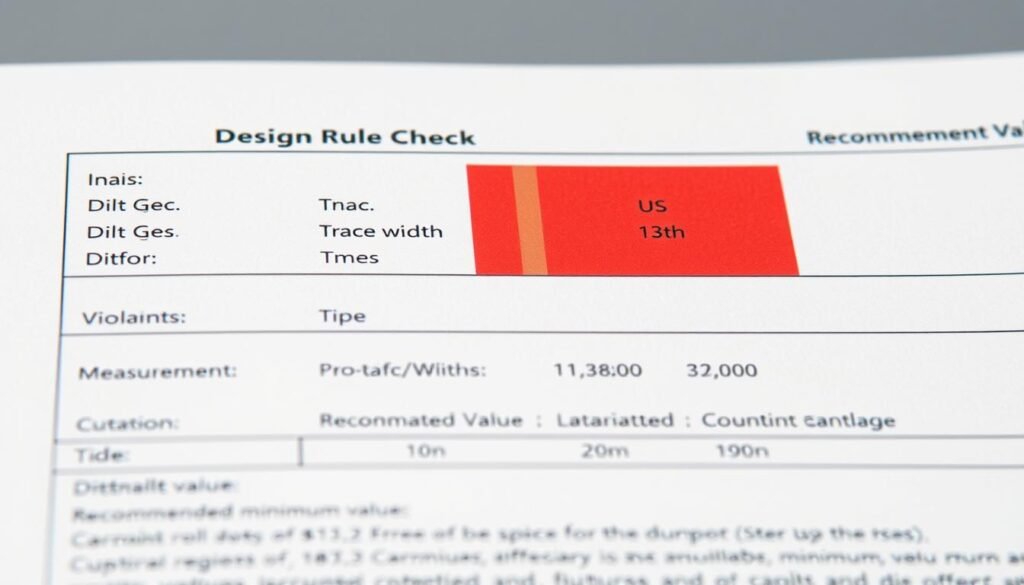 DRC section of a DFM Report showing trace width violations DRC section of a DFM Report showing trace width violations