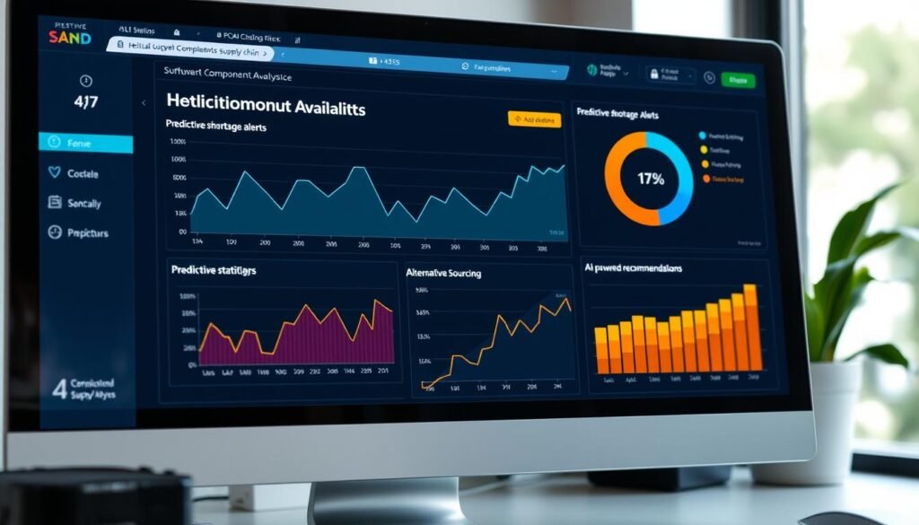 Data analytics dashboard predicting PCBA component shortages with visualization tools