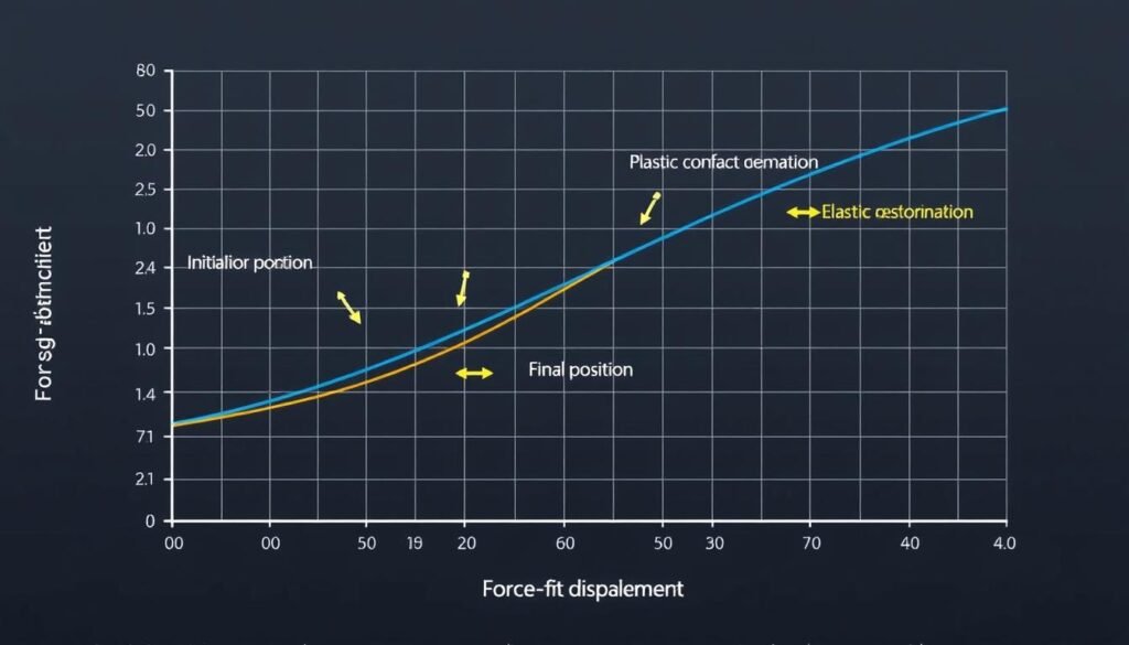 Force-displacement curve showing the insertion process of a press-fit connector