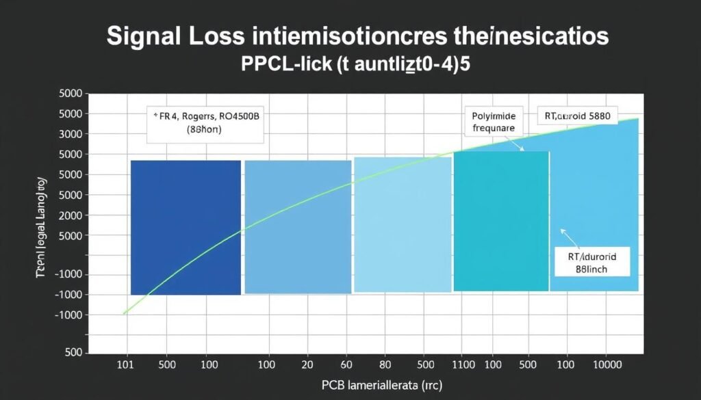 Graph showing signal loss comparison between different PCB laminate materials across frequency ranges