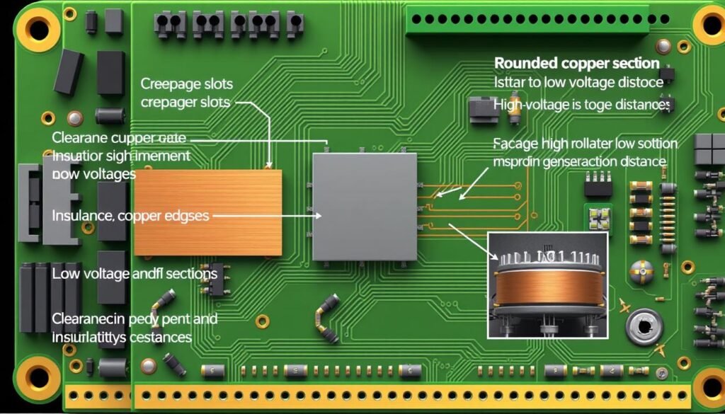 High-voltage design features in power electronics PCBA