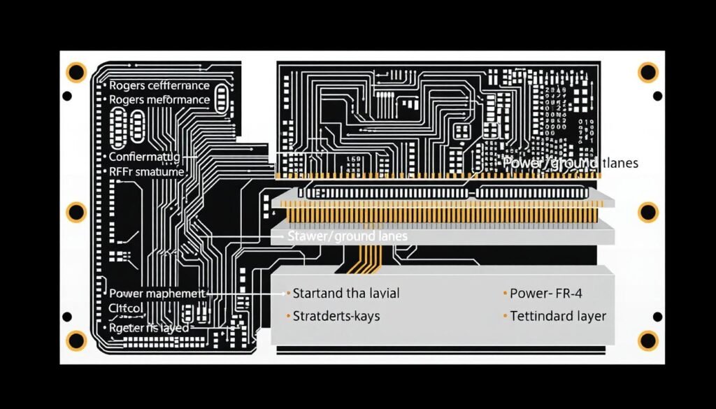 Hybrid PCB stack-up using different laminate materials for optimized performance and cost