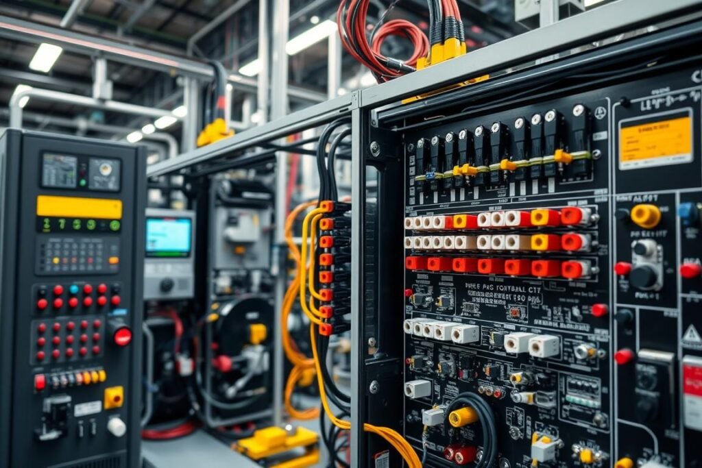 Industrial control system with press-fit connectors in a factory environment