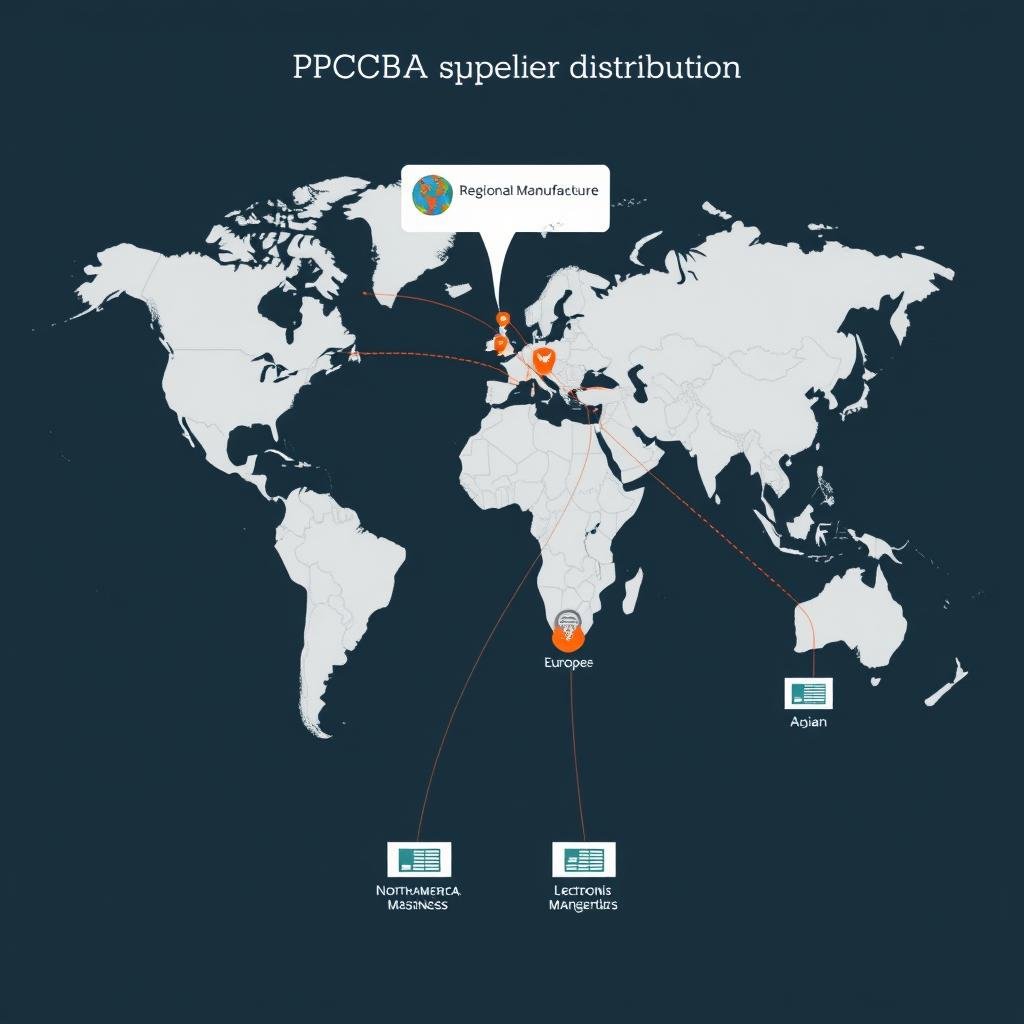 Map showing regional vs global PCBA supplier distribution strategy