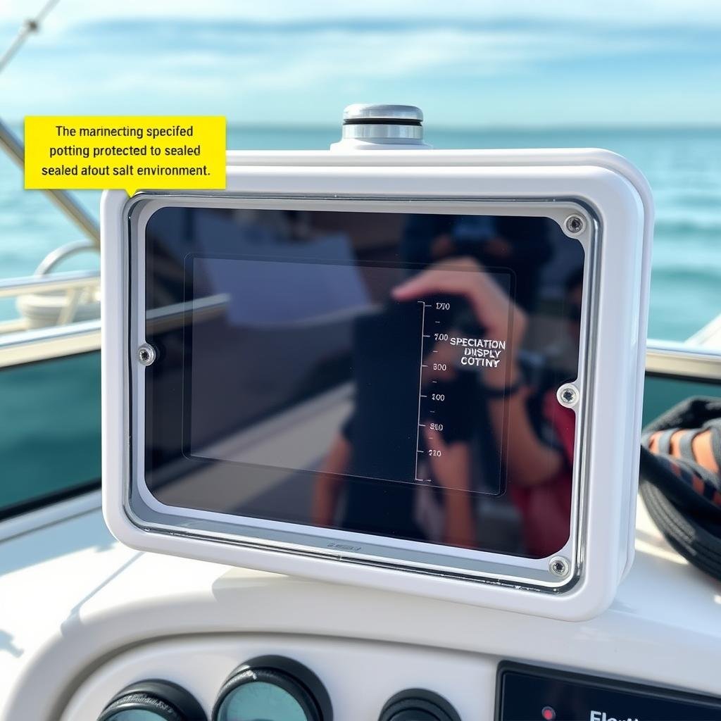 Marine navigation equipment with specialized potting for saltwater protection