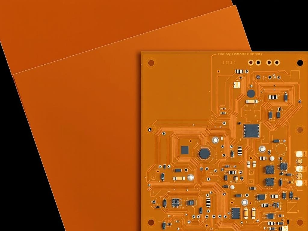 Polyimide PCB laminate material showing characteristic amber/brown color