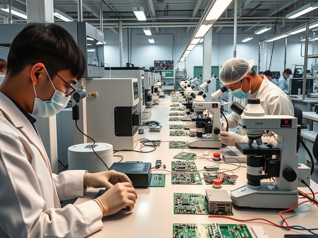 Quality control inspection of PCBAs with advanced testing equipment for mass production