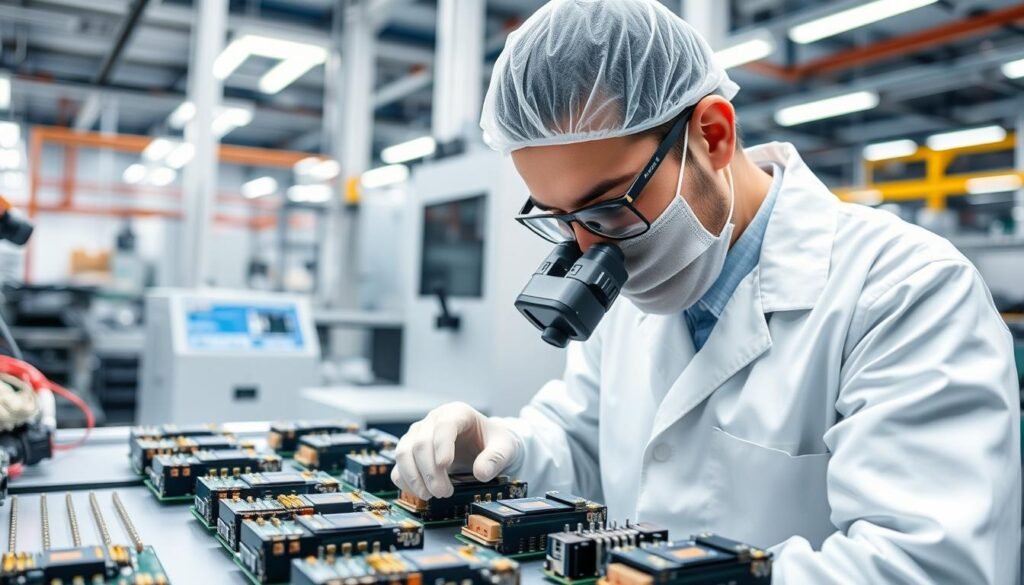 Quality control inspection of potted electronic assemblies in a professional manufacturing facility