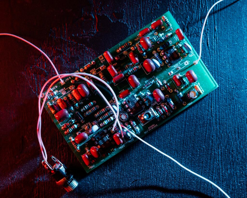 Electric diodes with sire with blue color background