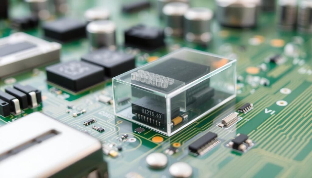 Generate an image of a PCB with shielding