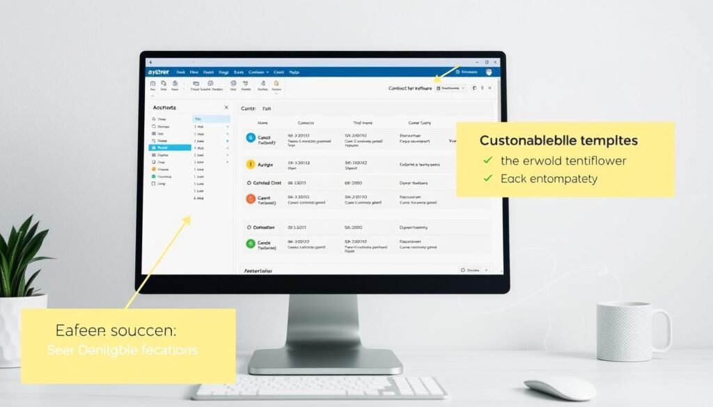 Generate an image of a contract management software interface on a computer screen, highlighting features like template customization and automated workflows.
