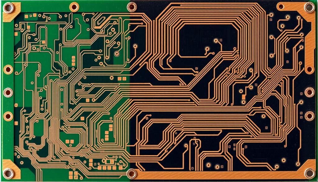 Generate an image of a heavy copper PCB manufacturing process