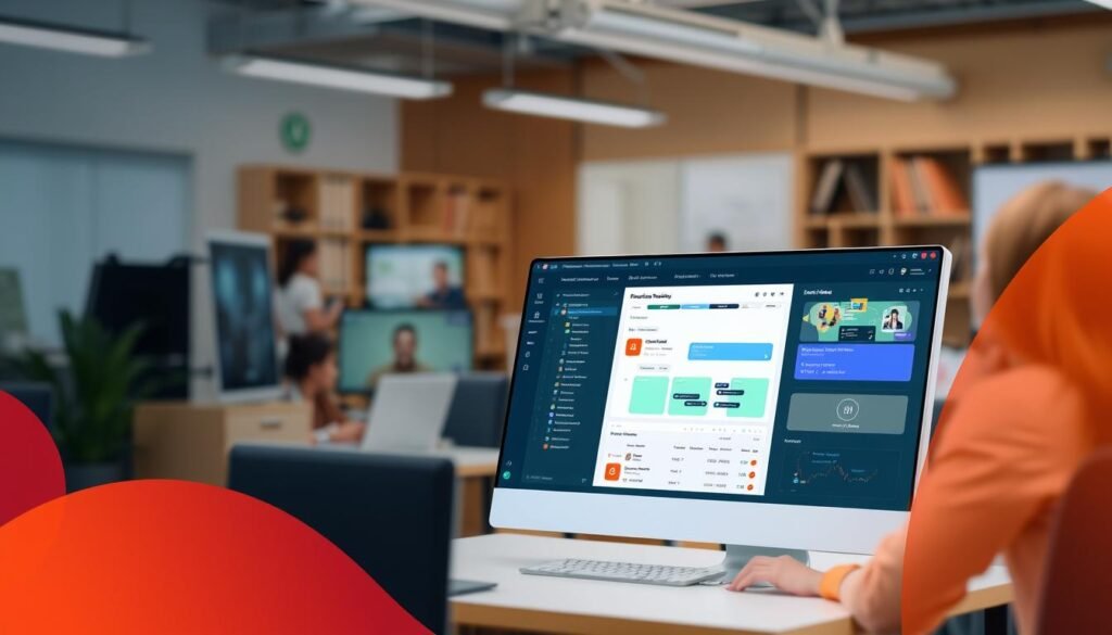 Generate an image of production management software in action.
