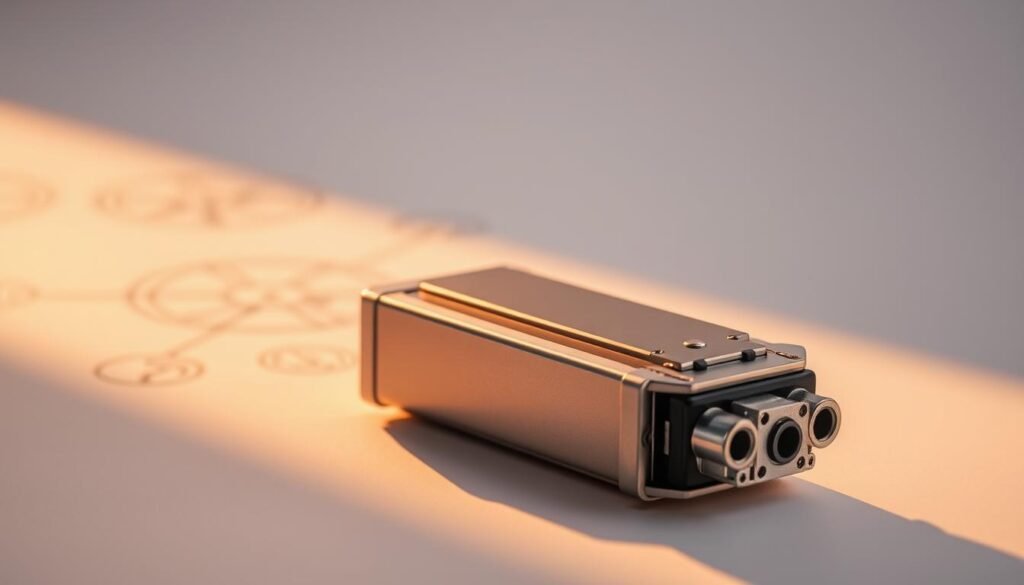 High-performance drone battery procurement: a sleek, metallic drone battery pack, its connectors and terminals prominently displayed, set against a clean, minimalist background with subtle technical diagrams and schematics in the middle ground. Warm, directional lighting casts dramatic shadows, highlighting the battery's intricate engineering and design. The scene conveys a sense of technological sophistication and precision, befitting the article's focus on sourcing high-quality, high-C-rate battery connectors for advanced drone applications.